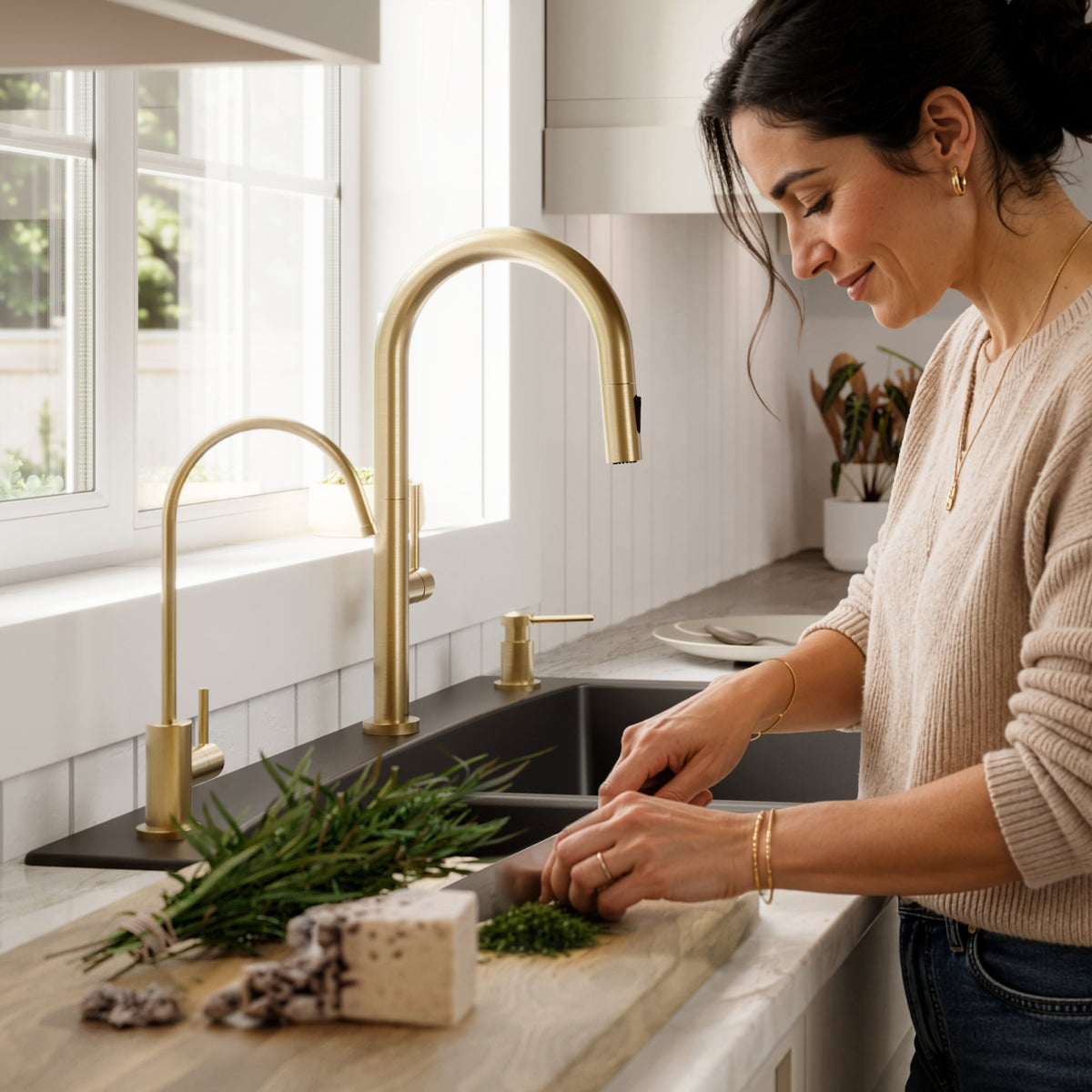 33" Top Mount Double Offset Bowl Quartz Composite Kitchen Sink Kit In Black