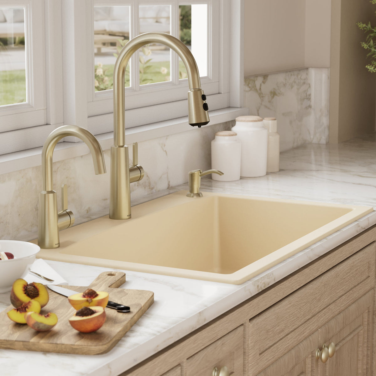 33" Top Mount Large Single Bowl Quartz Composite Kitchen Sink In Bisque