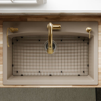 33" Top Mount Large Single Bowl Quartz Composite Kitchen Sink Kit Concrete