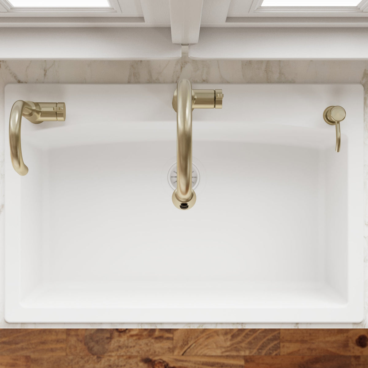 33" Top Mount Large Single Bowl Quartz Composite Kitchen Sink In White