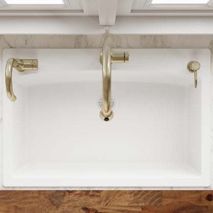 33" Top Mount Large Single Bowl Quartz Composite Kitchen Sink In White