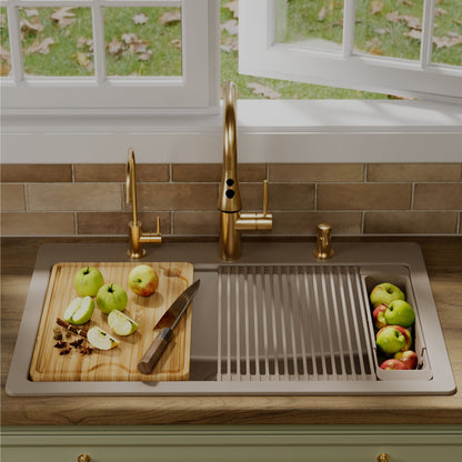 33" Top Mount Single Bowl Quartz Kitchen Sink Kit In Concrete