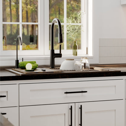 33" Top Mount Double Bowl Quartz Kitchen Sink Kit In Brown