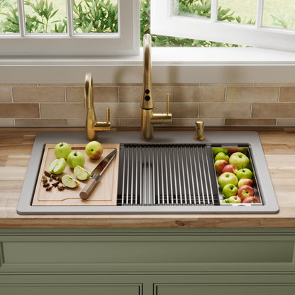 33" Top Mount Double Equal Bowl Quartz Composite Workstation Kitchen Sink In Grey