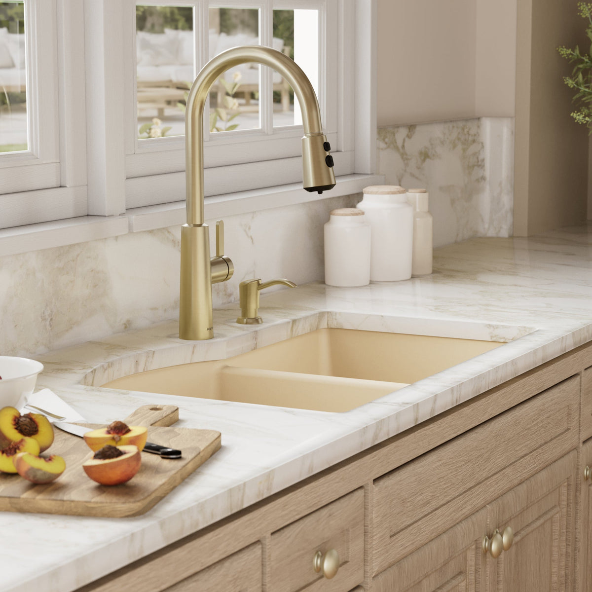 32-1/4" Undermount Double Offset Bowl Quartz Composite Kitchen Sink In Bisque