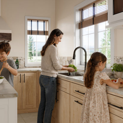 32-1/4" Undermount Double Offset Bowl Quartz Composite Kitchen Sink Kit In Brown
