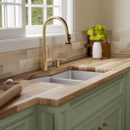 32-1/4" Undermount Double Offset Bowl Quartz Composite Kitchen Sink In Grey