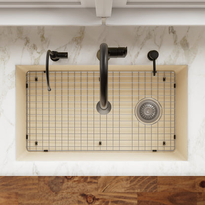 31-5/8" Undermount Large Single Bowl Quartz Composite Kitchen Sink Kit In Bisque