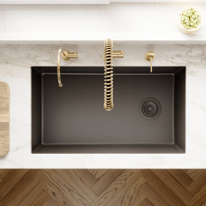 31-5/8" Undermount Large Single Bowl Quartz Composite Kitchen Sink In Black