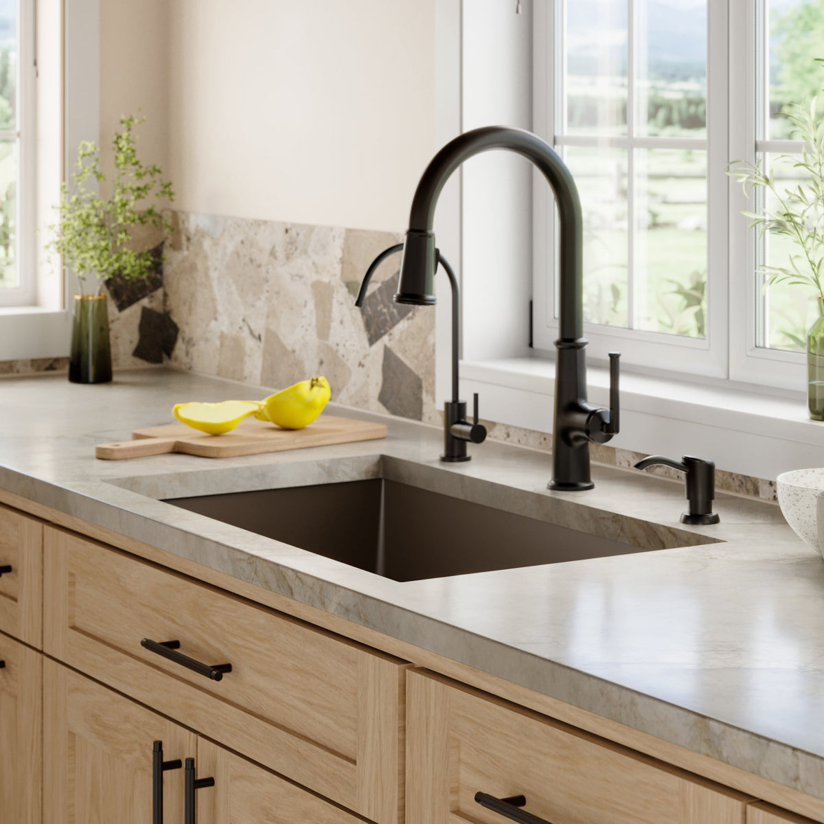 31-5/8" Undermount Large Single Bowl Quartz Composite Kitchen Sink In Brown