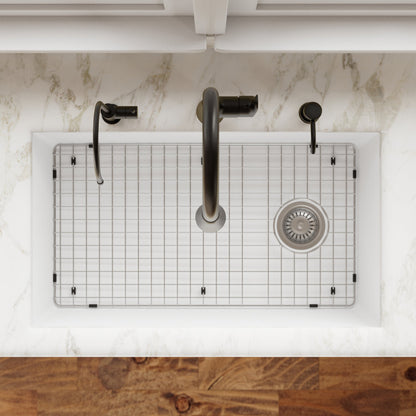 31-5/8" Undermount Large Single Bowl Quartz Composite Kitchen Sink Kit In White
