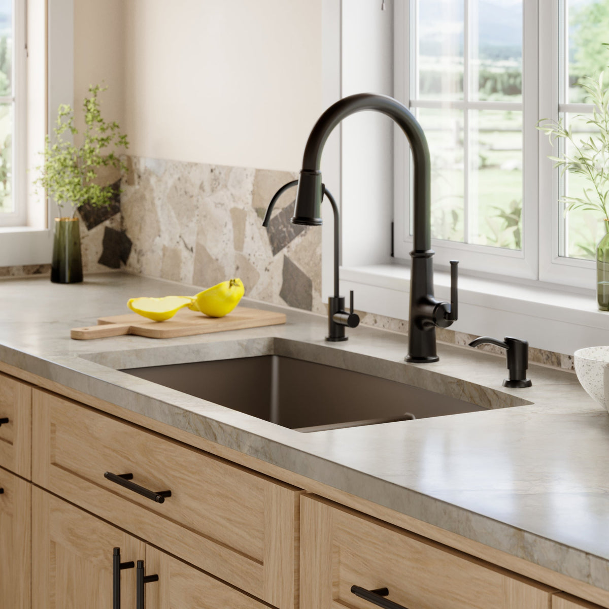 32-1/2" Undermount Double Equal Bowl Quartz Composite Kitchen Sink In Brown