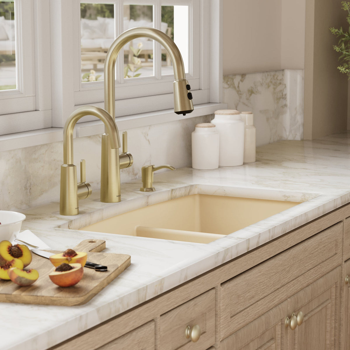 32-1/2" Undermount Double Offset Bowl Quartz Composite Kitchen Sink In Bisque