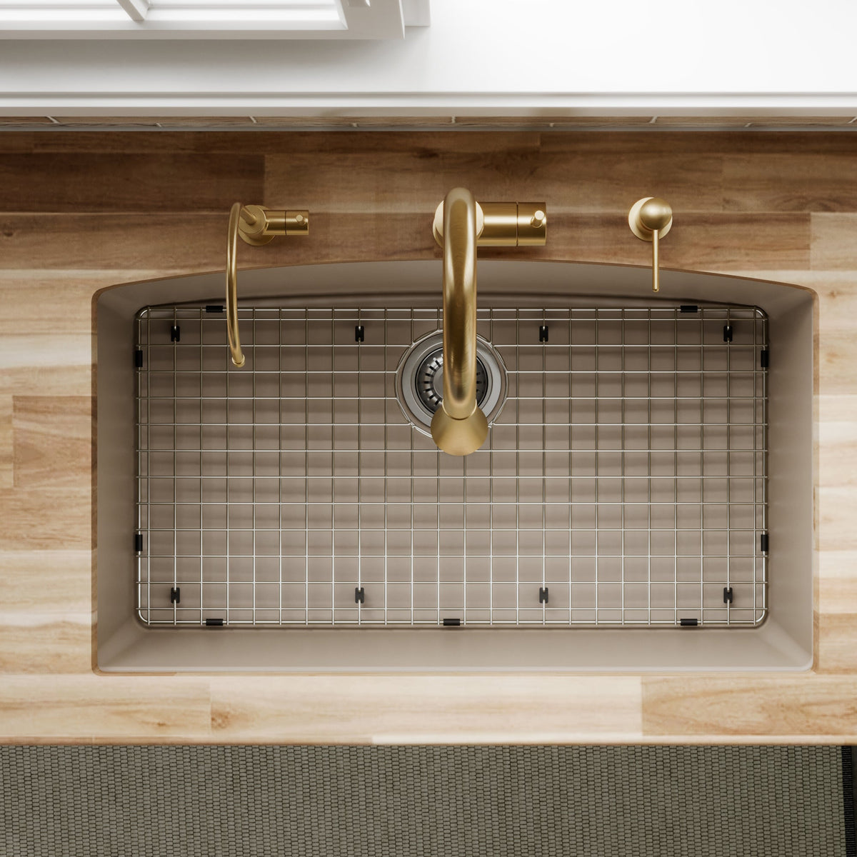 32-1/2" Undermount Large Single Bowl Quartz Composite Kitchen Sink Kit In Concrete