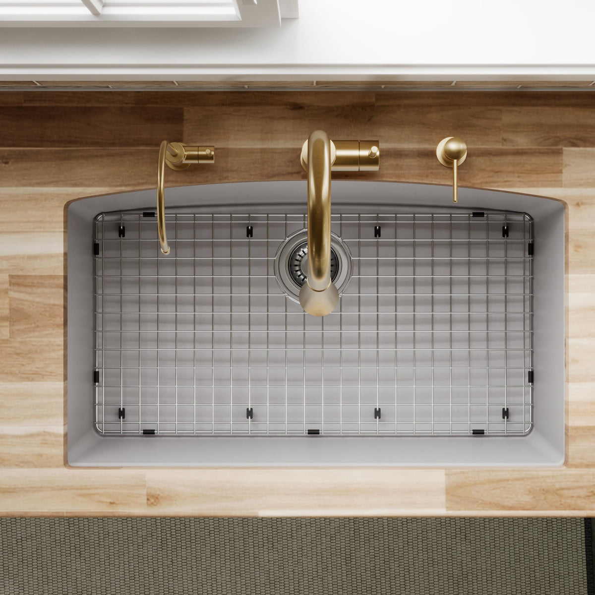 32-1/2" Undermount Large Single Bowl Quartz Composite Kitchen Sink Kit In Grey