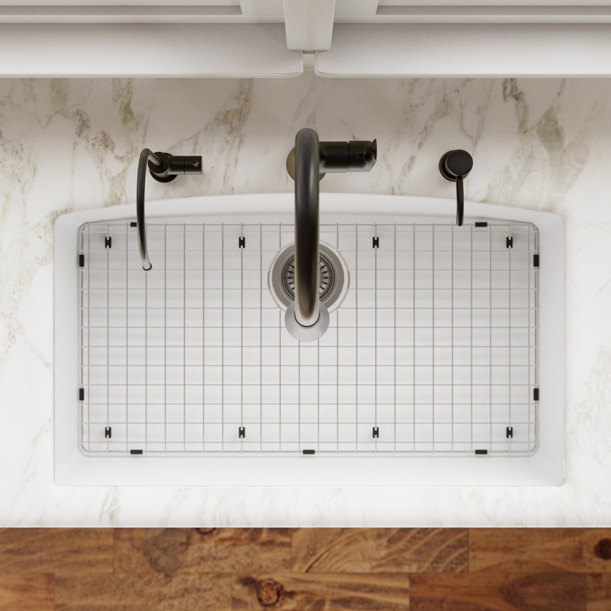 32-1/2" Undermount Large Single Bowl Quartz Composite Kitchen Sink Kit In White