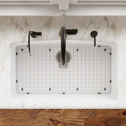 32-1/2" Undermount Large Single Bowl Quartz Composite Kitchen Sink Kit In White