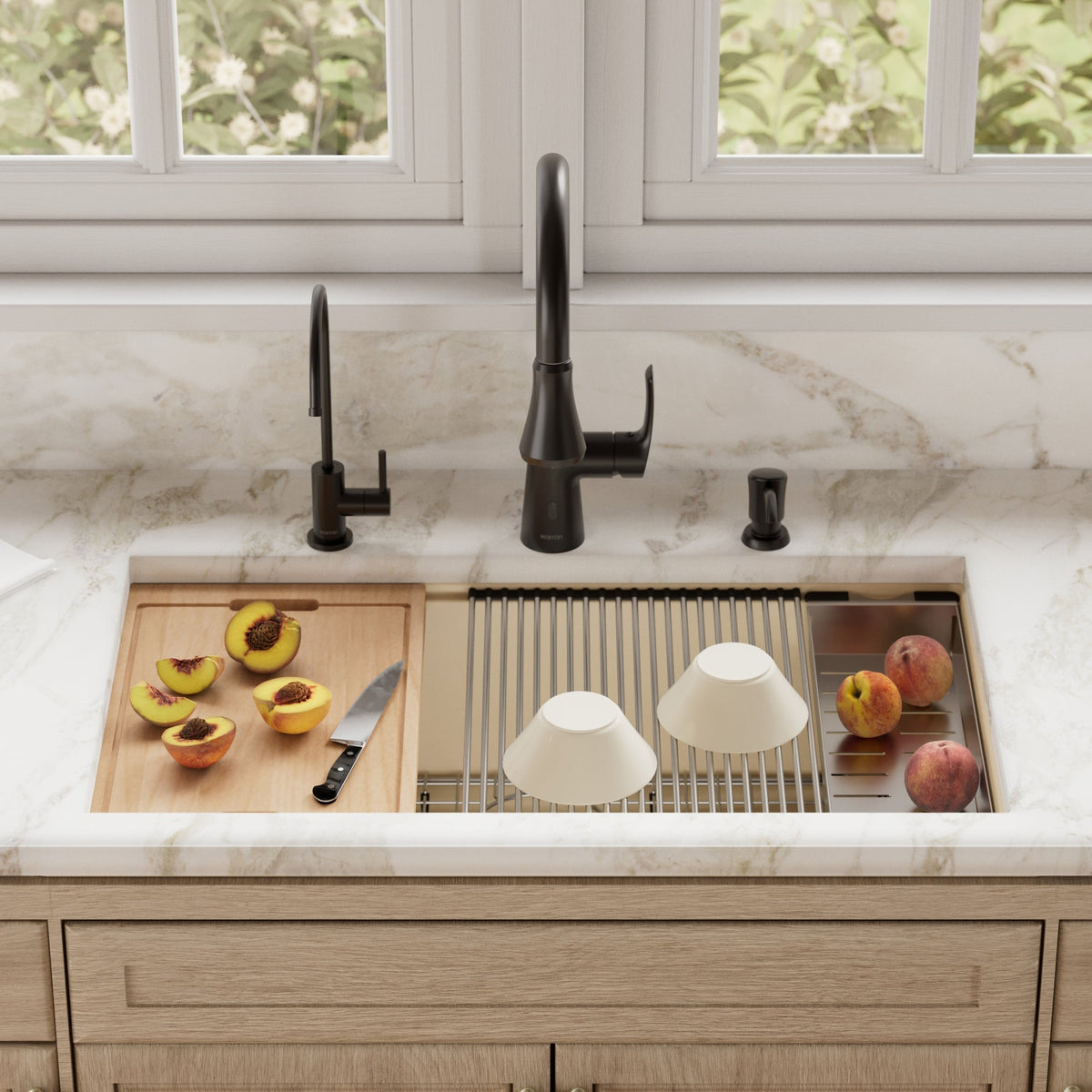 32" Undermount Large Single Bowl Quartz Composite Workstation Kitchen Sink In Bisque