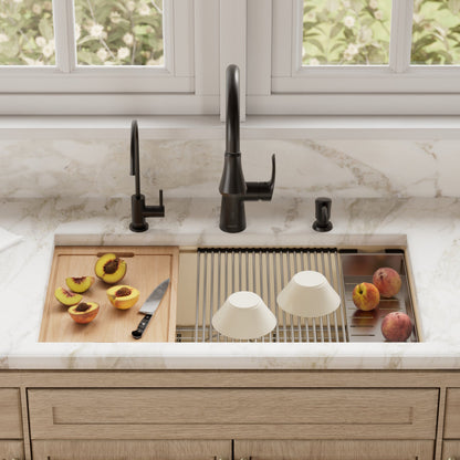 32" Undermount Large Single Bowl Quartz Composite Workstation Kitchen Sink In Bisque