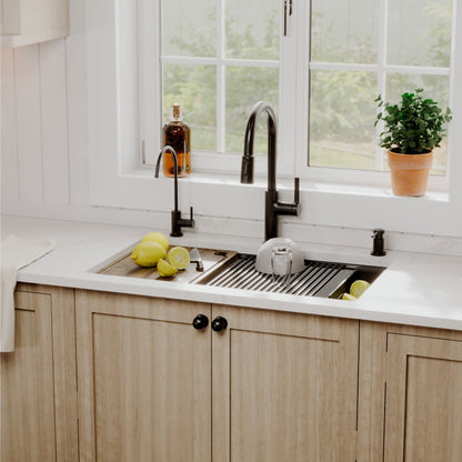 32" Undermount Single Bowl Quartz Kitchen Sink Kit In Black
