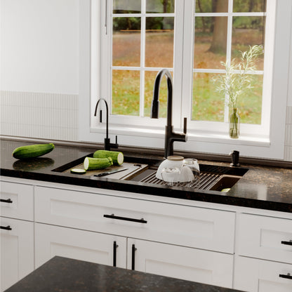 32" Undermount Single Bowl Quartz Kitchen Sink Kit In Brown