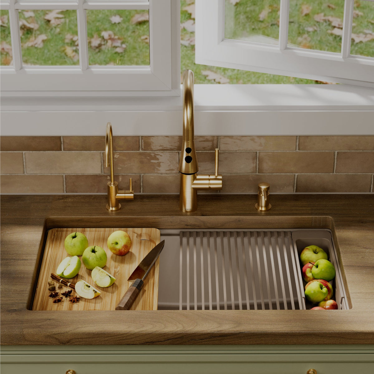 32" Undermount Single Bowl Quartz Kitchen Sink Kit In Concrete