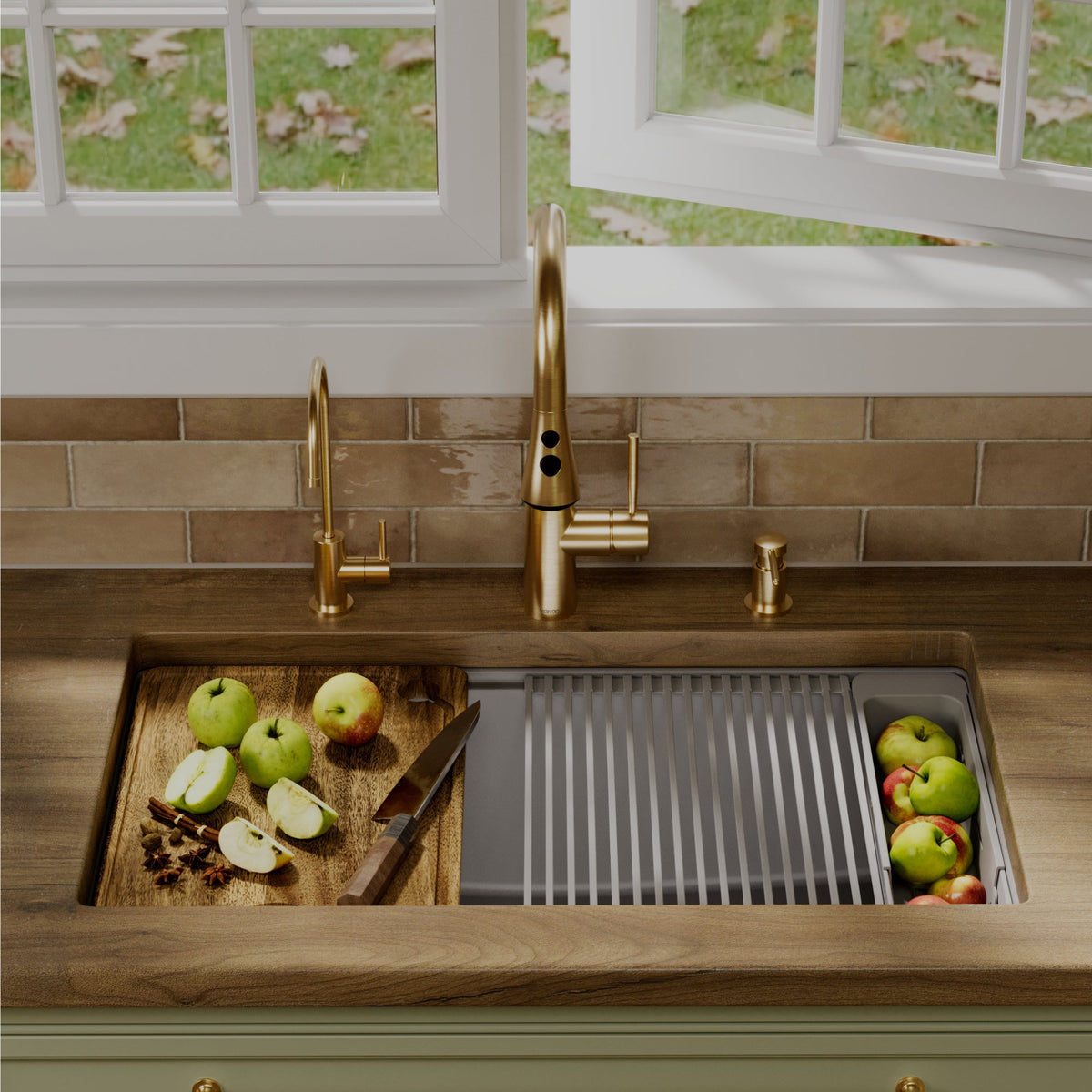 32" Undermount Single Bowl Quartz Kitchen Sink Kit In Grey