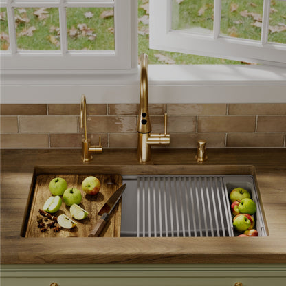 32" Undermount Single Bowl Quartz Kitchen Sink Kit In Grey