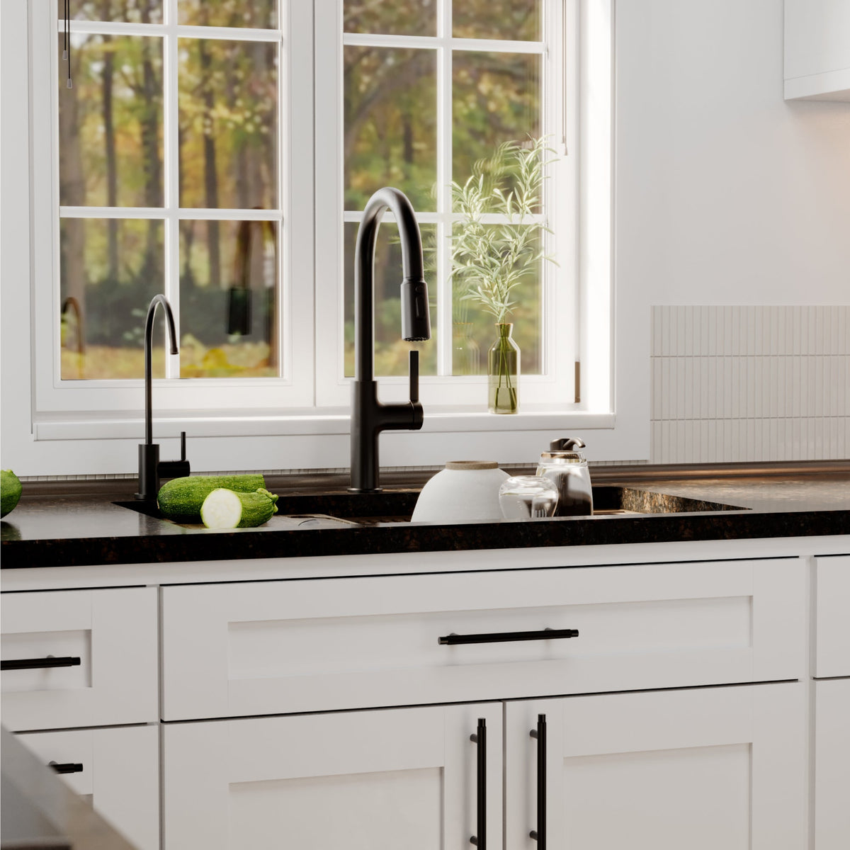 32" Undermount Double Bowl Quartz Kitchen Sink Kit In Brown