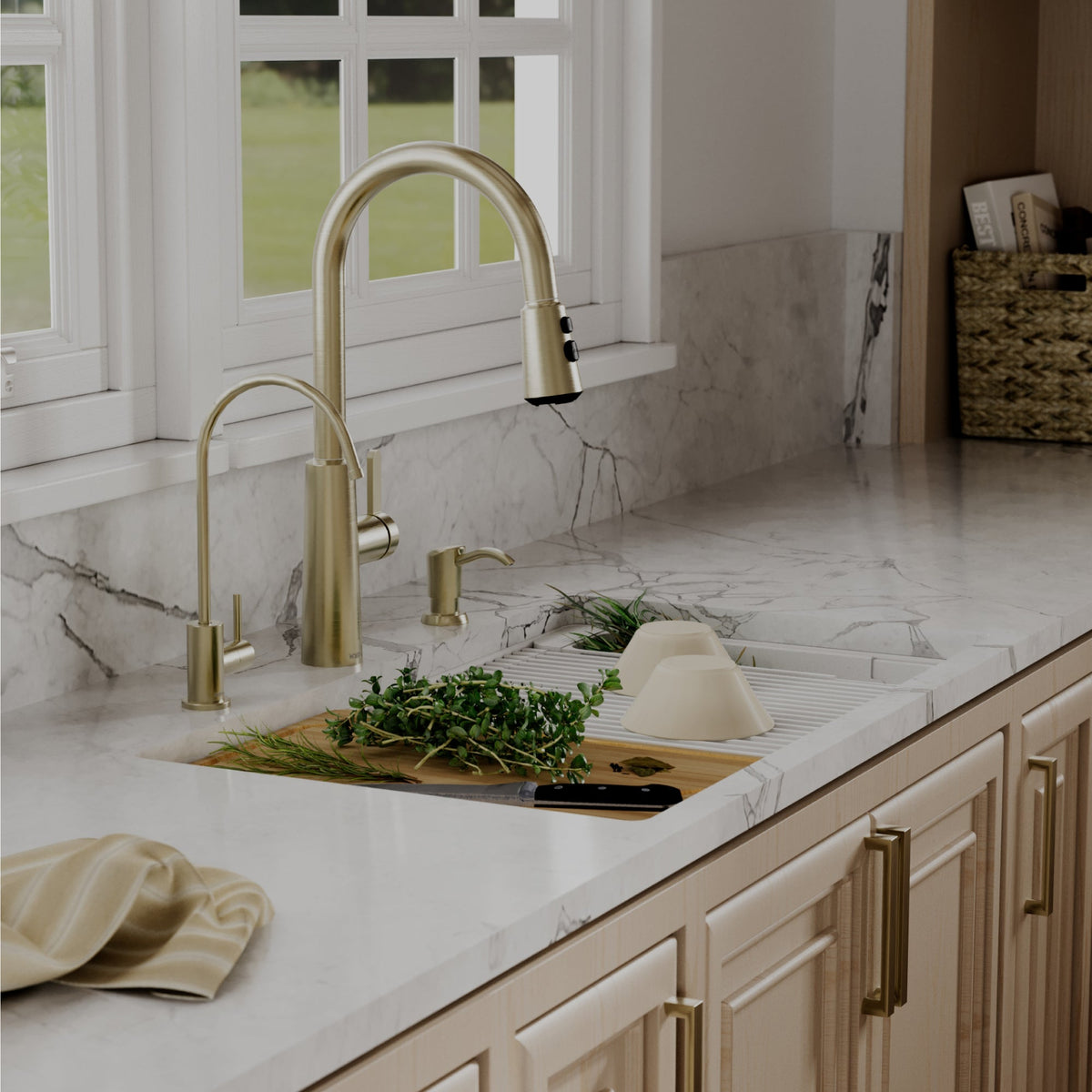 32" Undermount Double Bowl Quartz Kitchen Sink Kit In White