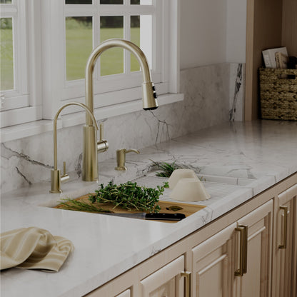 32" Undermount Double Bowl Quartz Kitchen Sink Kit In White