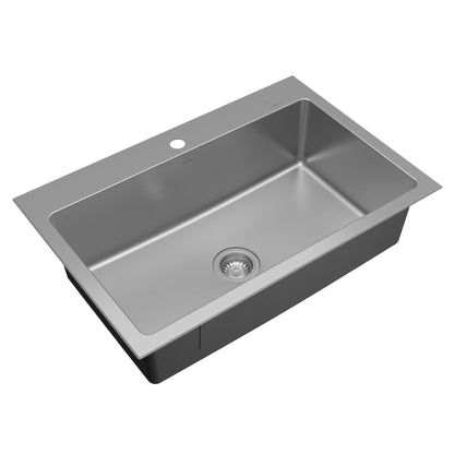 Lansen 33" Top Mount 18 Gauge Single Bowl Stainless Steel Sink with Accessories