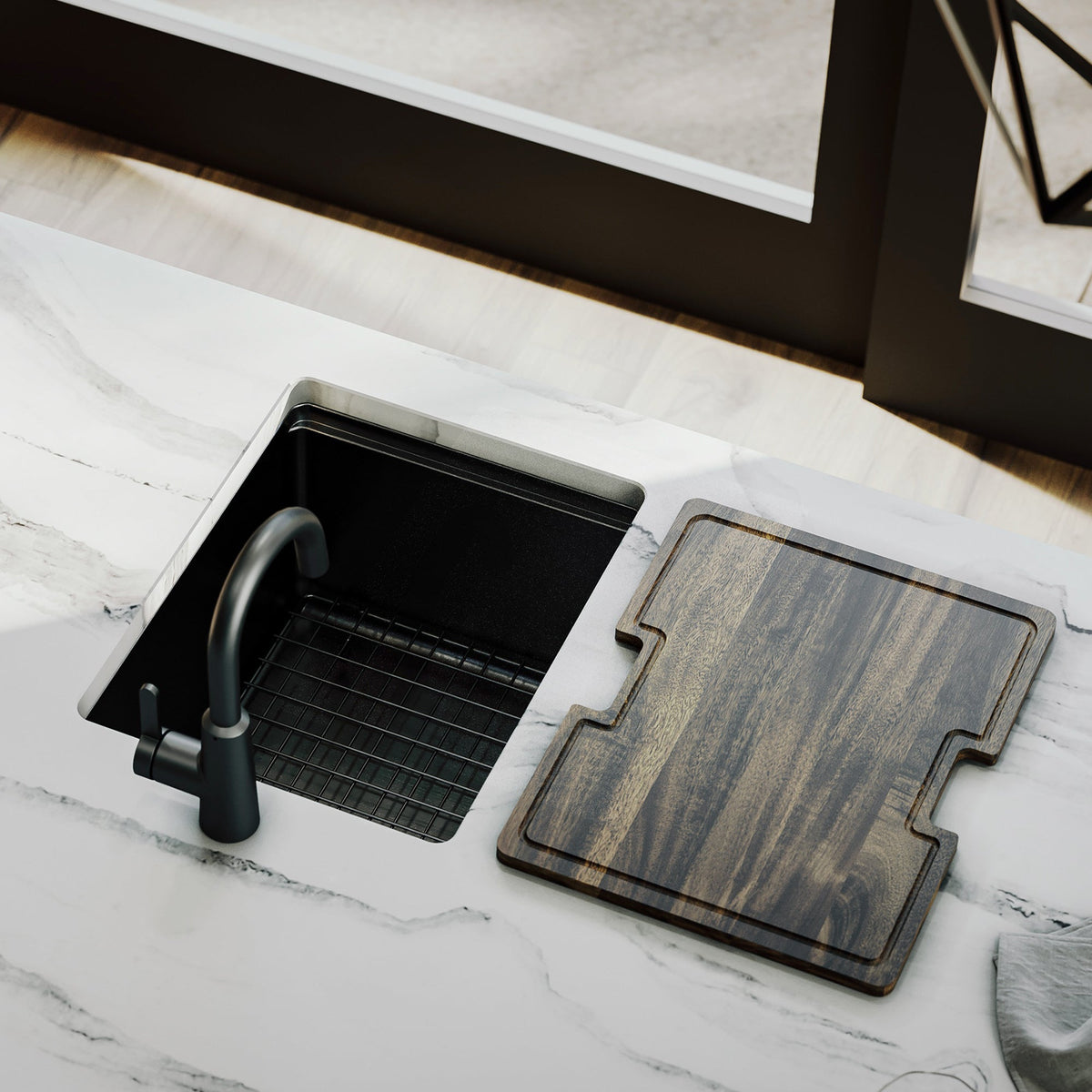 Elite 15" Undermount Workstation 16 Gauge Single Bowl Stainless Steel Kitchen Sink In Gunmetal Black