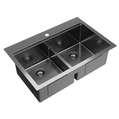 Elite 33" Top Mount Workstation 16 Gauge Stainless Steel Double Bowl Kitchen Sink In Gunmetal Black