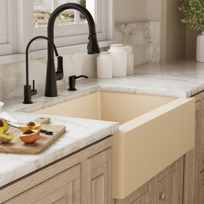 Farmhouse/Apron-Front Quartz Composite 34" Single Bowl Kitchen Sink Kit In Bisque