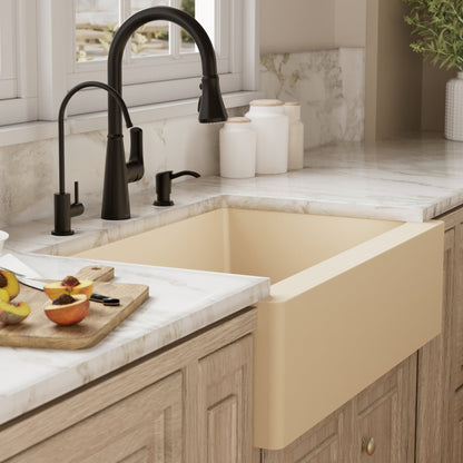 34" Farmhouse Double Offset Bowl Quartz Composite Kitchen Sink Kit In Bisque