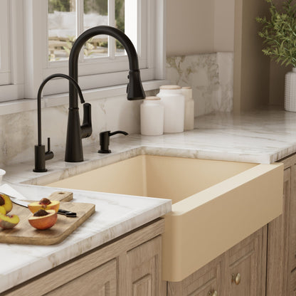 34"" Retrofit Farmhouse Large Single Bowl Quartz Composite Kitchen Sink Kit In Bisque
