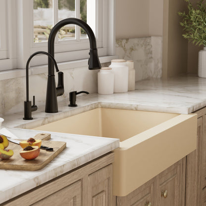 34" Retrofit Farmhouse Double Equal Bowl Quartz Composite Kitchen Sink Kit In Bisque