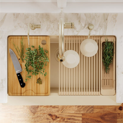 34" Apron Front Single Bowl Quartz Kitchen Sink Kit In Bisque