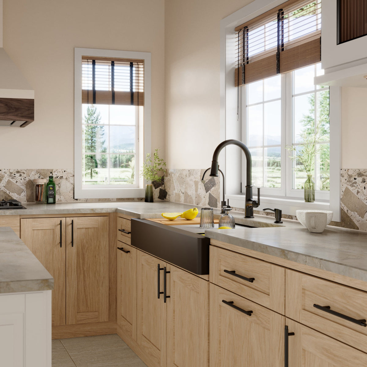 34" Retrofit Farmhouse Large Single Bowl Quartz Composite Workstation Kitchen Sink In Brown
