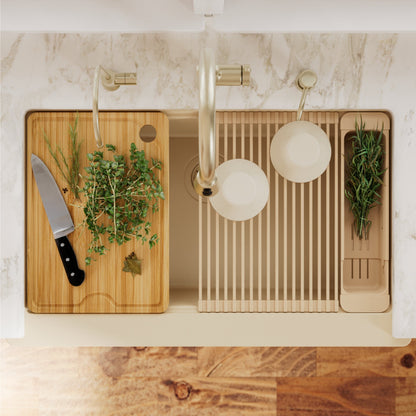 34" Deep Apron Front Single Bowl Quartz Kitchen Sink Kit In Bisque
