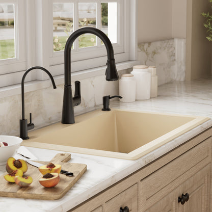 33" Top Mount Large Single Bowl Quartz Composite Kitchen Sink Kit In Bisque
