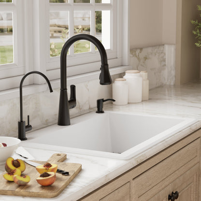 33" Top Mount Large Single Bowl Quartz Composite Kitchen Sink Kit In White