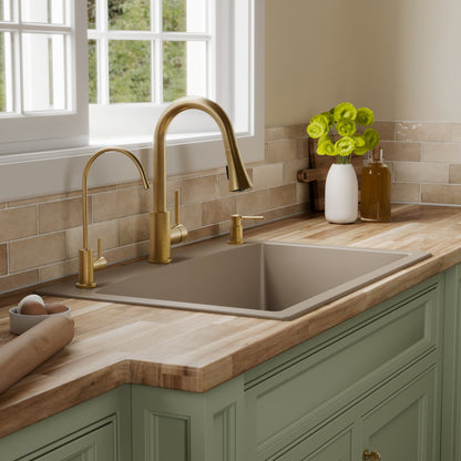33" Top Mount Large Single Bowl Quartz Composite Kitchen Sink Kit Concrete