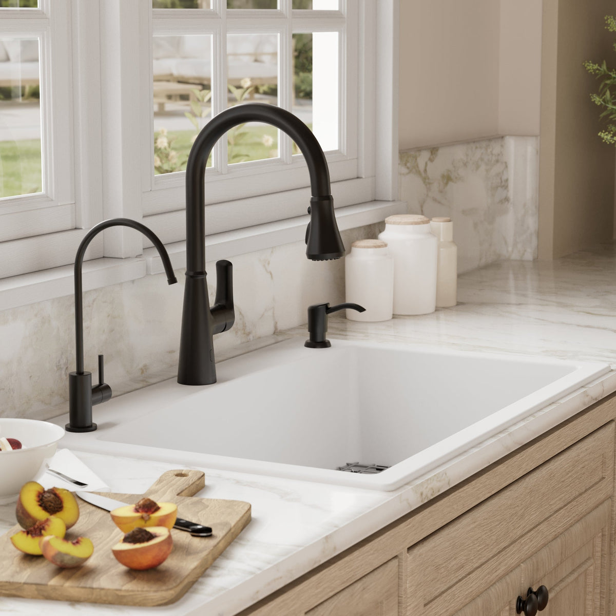 33" Top Mount Large Single Bowl Quartz Composite Kitchen Sink Kit White