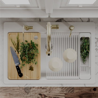 33" Top Mount Single Bowl Quartz Kitchen Sink Kit In White