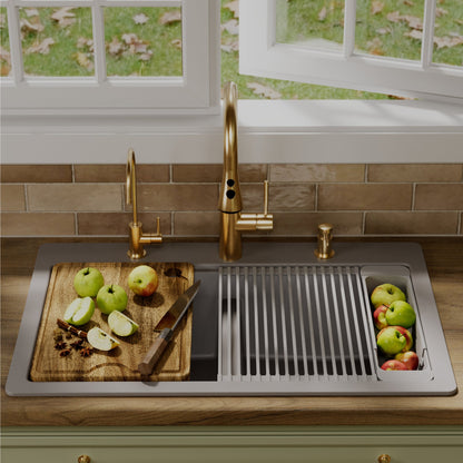 33" Top Mount Double Bowl Quartz Kitchen Sink Kit In Grey