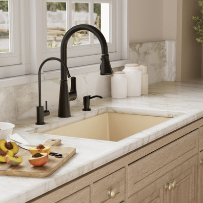 31-5/8" Undermount Large Single Bowl Quartz Composite Kitchen Sink Kit In Bisque