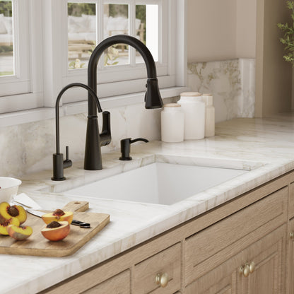 31-5/8" Undermount Large Single Bowl Quartz Composite Kitchen Sink Kit In White