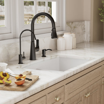 32-1/2" Undermount Double Equal Bowl Quartz Composite Kitchen Sink Kit In White